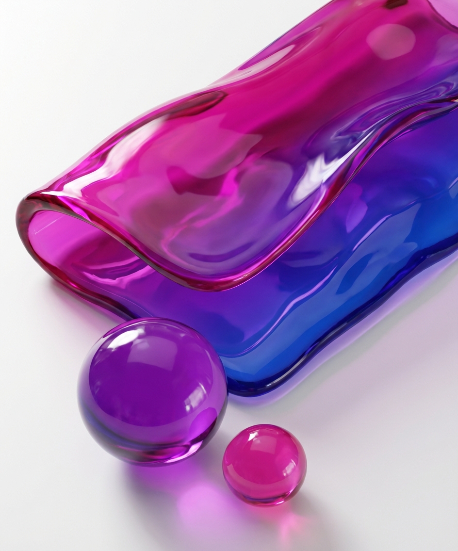 Abstract 3D purple fluid glass graphic